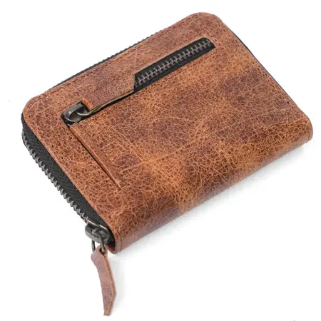 Leather Zip Card Holder Compact Accordion Wallet