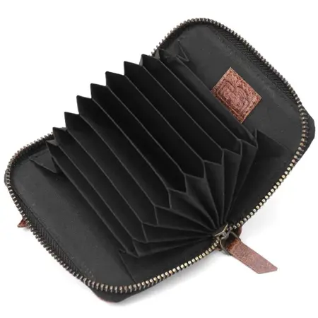 Leather Zip Card Holder Compact Accordion Wallet