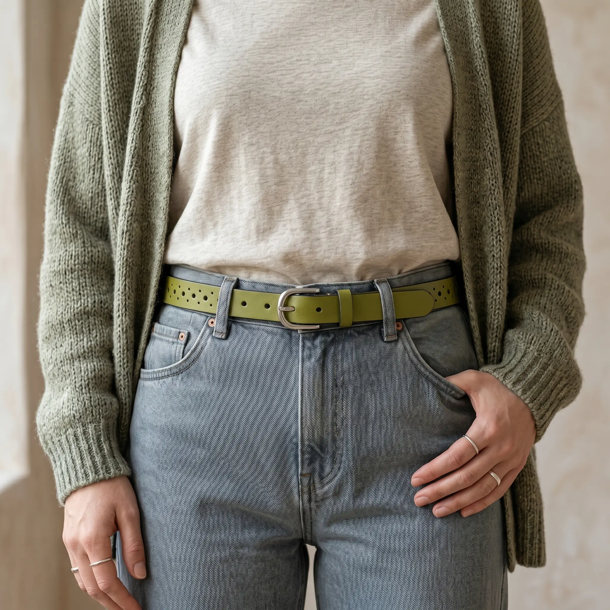 Women'S Slim Perforated Leather Belt